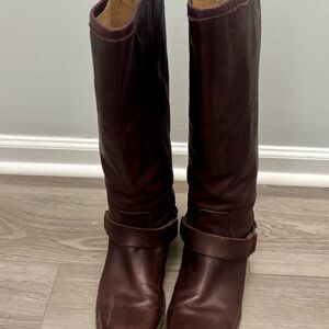 Frye Dark Brown Leather Knee-High Heeled Boots